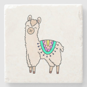 Porta-copo De Pedra desenho animado feliz lama alpaca