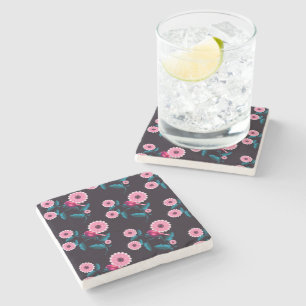 Porta-copo De Pedra Desenho Botânico Floral de Pássaro Rosa Caprichoso