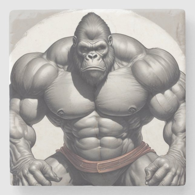 Porta-copo De Pedra Desenho de Cartoons de Pop de Gorilla Bodybuilder (Frente)