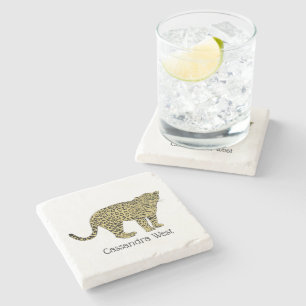 Porta-copo De Pedra Desenho de Gato Malhado Leopardo Onça Vintage