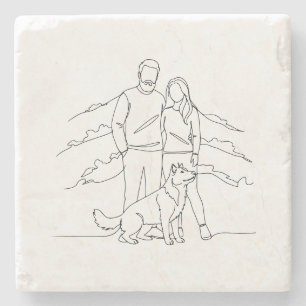 Porta-copo De Pedra Desenho de Linha Minimalista de Casal Moderno com