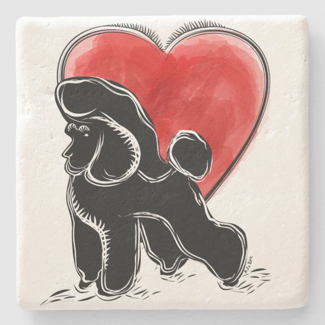 Porta-copo De Pedra Desenho de Poodle (Frente)