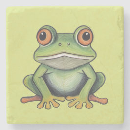Porta-copo De Pedra Desenho de sapo com lápis de cor