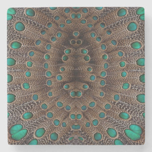Porta-copo De Pedra Desenho Fractal de Pena de Faisão