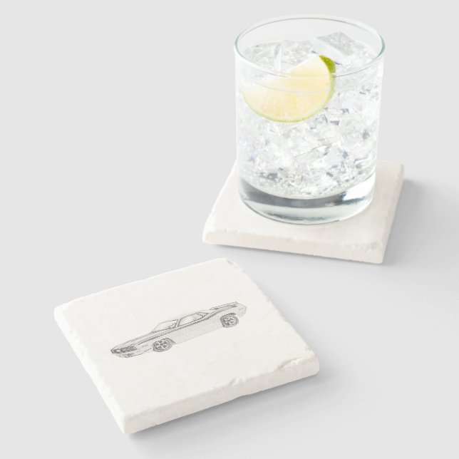 Porta-copo De Pedra Desenho preto e branco de Plymouth Barracuda 1970 (Lateral)