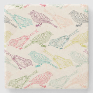 Porta-copo De Pedra Desenhos das aves desenhadas à mão de diferentes c