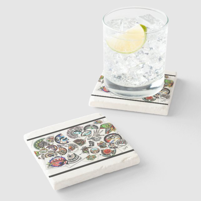 Porta-copo De Pedra Desenhos de Colagem (Lateral)