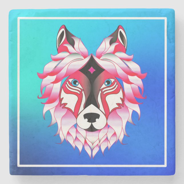Porta-copo De Pedra Design- 24531 Pink Wolf Head (Frente)