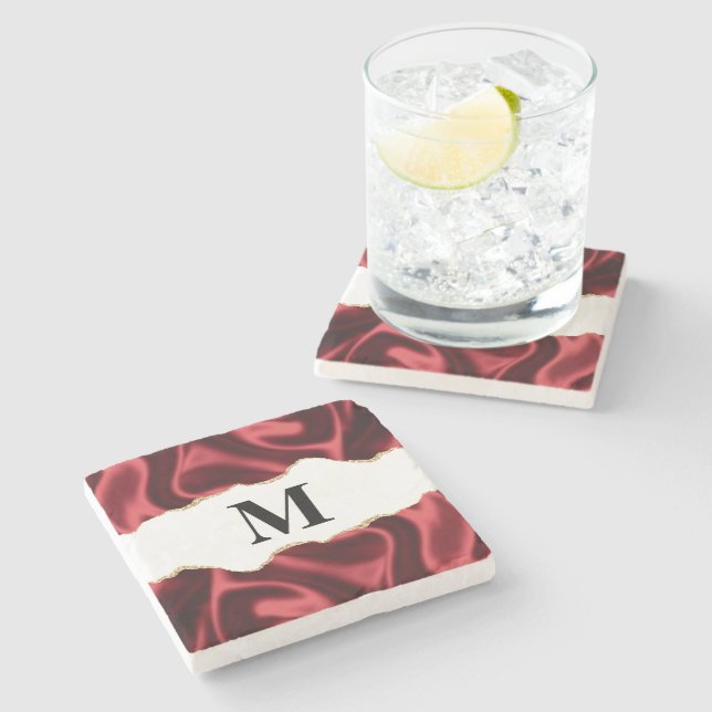 Porta-copo De Pedra Design abstrato de Satin Wavy Satin de Glam Vermel (Lateral)