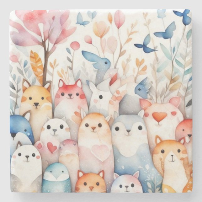 Porta-copo De Pedra Design bonitinho de animais florais (Frente)