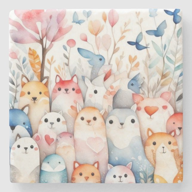 Porta-copo De Pedra Design bonitinho de animais florais (Frente)