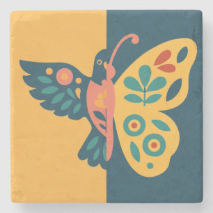 Porta-copo De Pedra Design caprichoso de borboleta e beija-flor