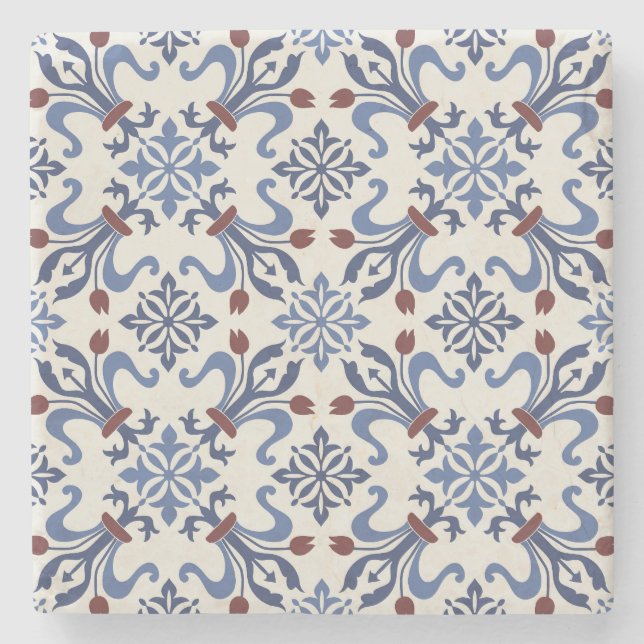 Porta-copo De Pedra Design da Potência Majolica Damask (Frente)