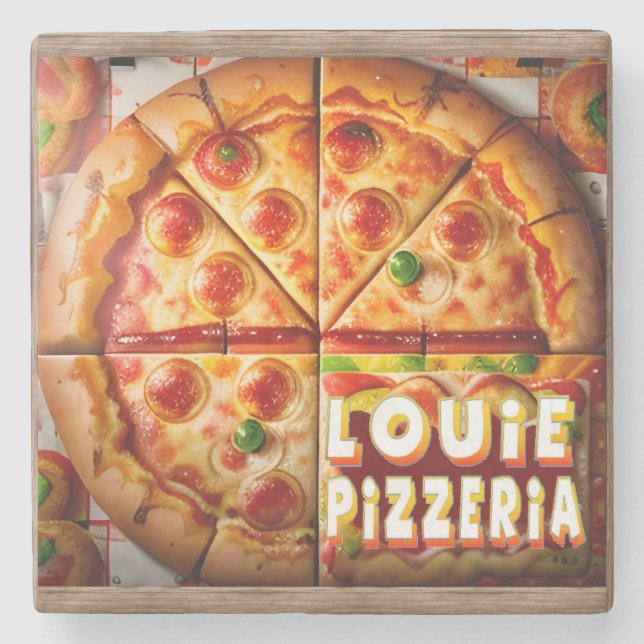 Porta-copo De Pedra Design de Pizzeria de Pizza (Frente)