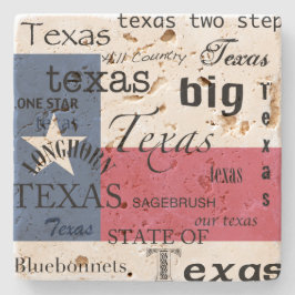 Porta-copo De Pedra Design de texto do Texas com Texas Flag