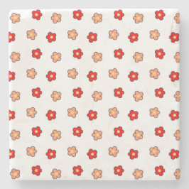 Porta-copo De Pedra Design Flor Branca e Vermelho Branco