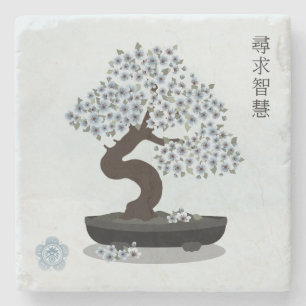 Porta-copo De Pedra Design floral de bonsai floral asiático