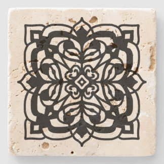 Porta-copo De Pedra Design Floral Inspirado no Renascimento Negro