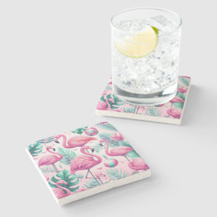 Porta-copo De Pedra Design tropical Flamingo rosa