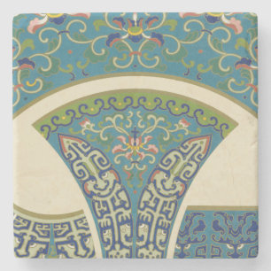 Porta-copo De Pedra Designs orientais azuis com caras sorridentes