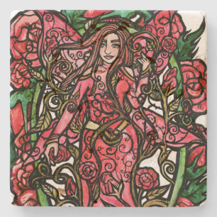 Porta-copo De Pedra Deusa rosa Garden Fairy