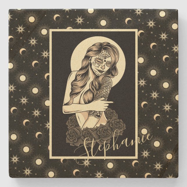 Porta-copo De Pedra Dia Celestial dos Design Mortos (Frente)