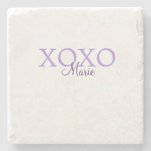 Porta-copo De Pedra Dia de os namorados Xoxo adicione nome pastel roxo