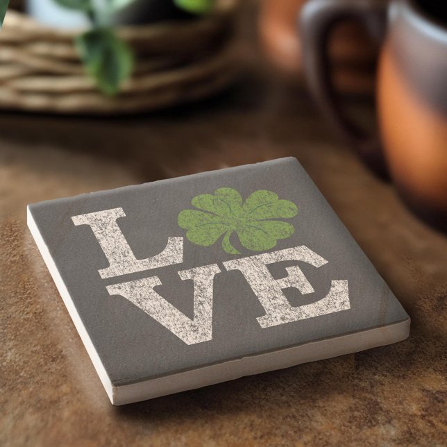 Porta-copo De Pedra Dia de São Patrício AMOR com shamrock (Custom Stone Coaster)