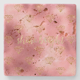 Porta-copo De Pedra Diamantes Dourados cor-de-rosa