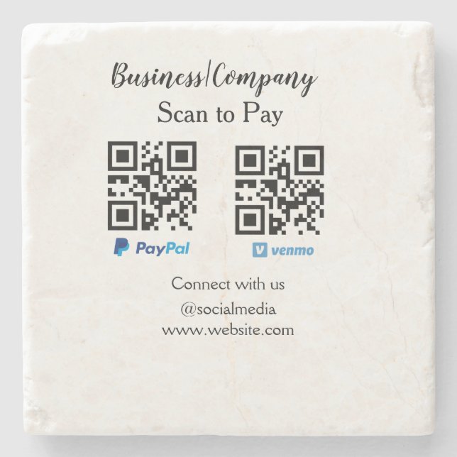 Porta-copo De Pedra Digitalize para pagar código q r paypal venmo adic (Frente)