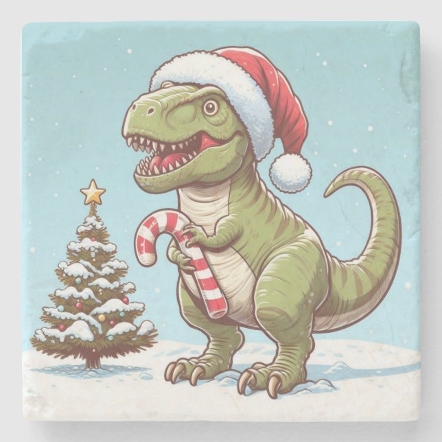 Porta-copo De Pedra Dinossauro candi doce de Natal (Frente)