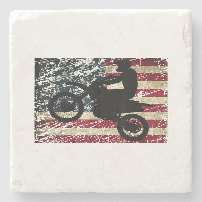Porta-copo De Pedra Dirt Bike USA Flag T-Shirt Motocross American Flag (Frente)