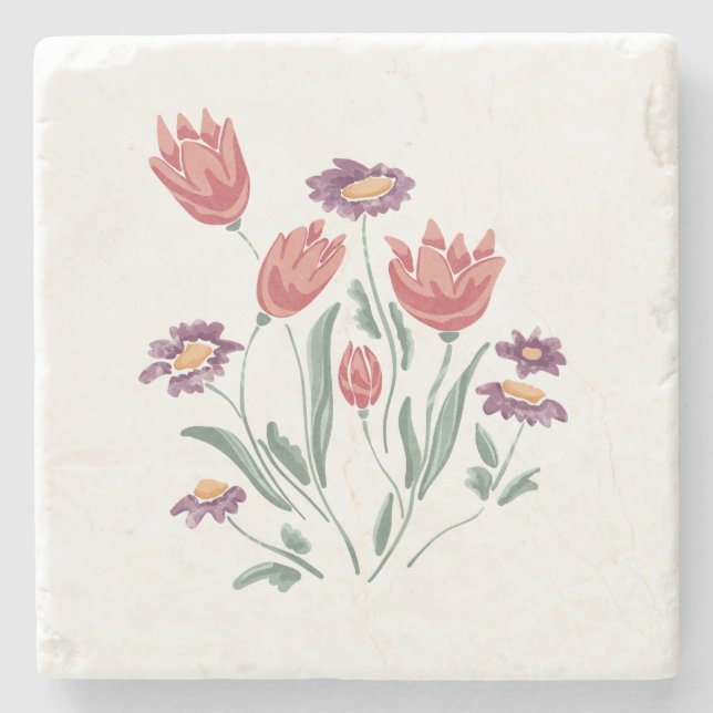 Porta-copo De Pedra Disposição Floral Delicada do Buquê de Flor (Frente)