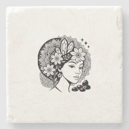 Porta-copo De Pedra Divina Feminina Mandala Art Floral Crystal Deusa