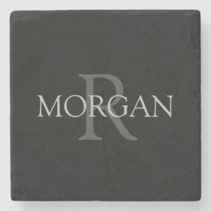 Porta-copo De Pedra DIY Monograma & Name, Trendy Black com texto de Ci