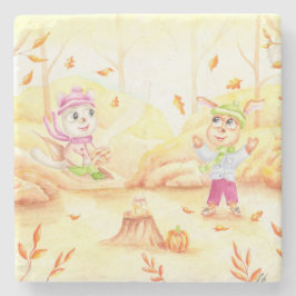 Porta-copo De Pedra Doce caminhada do outono na floresta