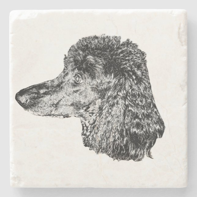 Porta-copo De Pedra Dog Head Coaster – Detailed Black & White Portrait (Frente)