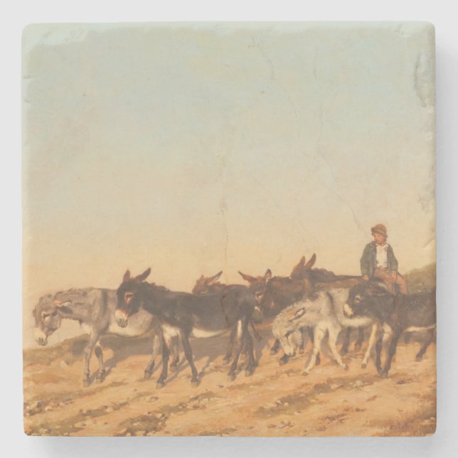 Porta-copo De Pedra Donkeys no Sul de França (por Eugène Burnand) (Frente)