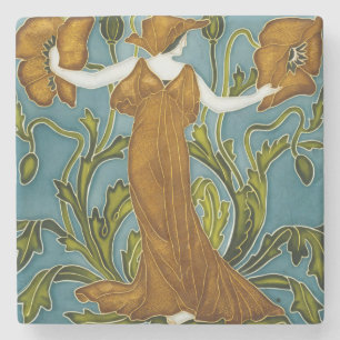 Porta-copo De Pedra Donzela da Papoula Laranja de Walter Crane Art Nou