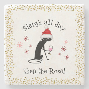 Porta-copo De Pedra Dormir O Dia Todo Depois Rosé Engraçado Gato De Na