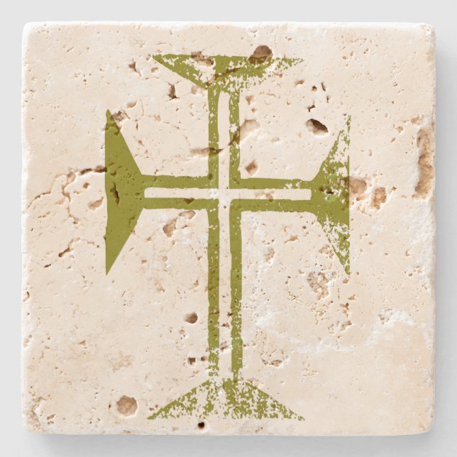 Porta-copo De Pedra Dourada cruz bizantina destruída (Frente)