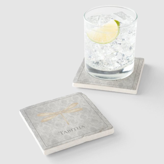 Porta-copo De Pedra Dourada Dragonfly Damask (Lateral)