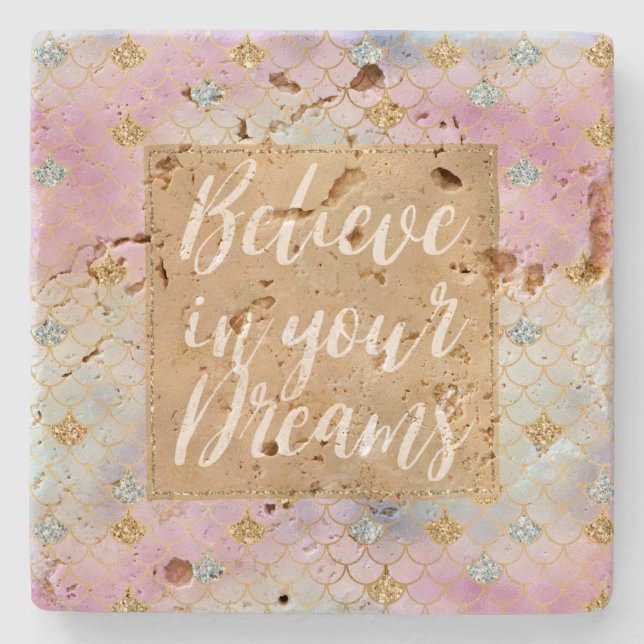 Porta-copo De Pedra Dourada Glitter Sonho Roxo Sereia (Frente)