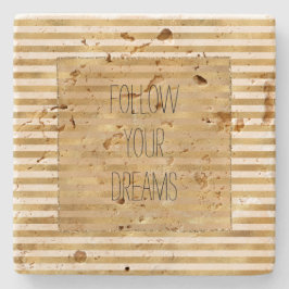 Porta-copo De Pedra Douradas faixas de creme