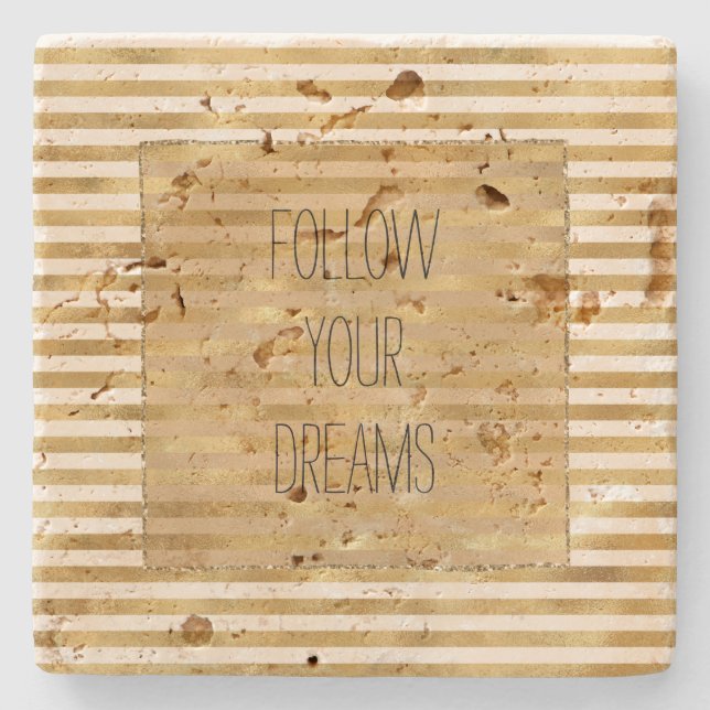 Porta-copo De Pedra Douradas faixas de creme (Frente)