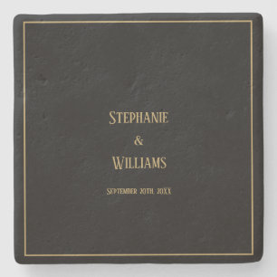 Porta-copo De Pedra Dourado Preto-Elegante Simples Nome do Casamento F