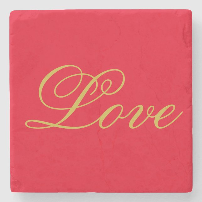 Porta-copo De Pedra Dourado Script Red Love Calliografia (Frente)