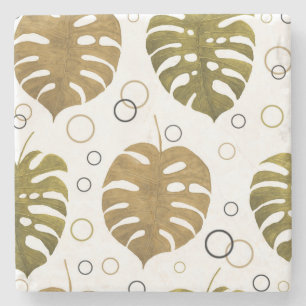 Porta-copo De Pedra Dourado tropical: Monstera Leaf Watercolor