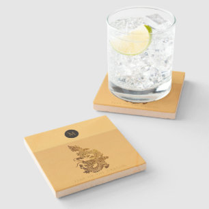 Porta-copo De Pedra Dragão Chinês Ano 2024 Monograma Elegante SqSC