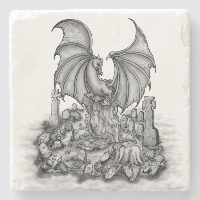 Porta-copo De Pedra Dragão com Zombie (Frente)